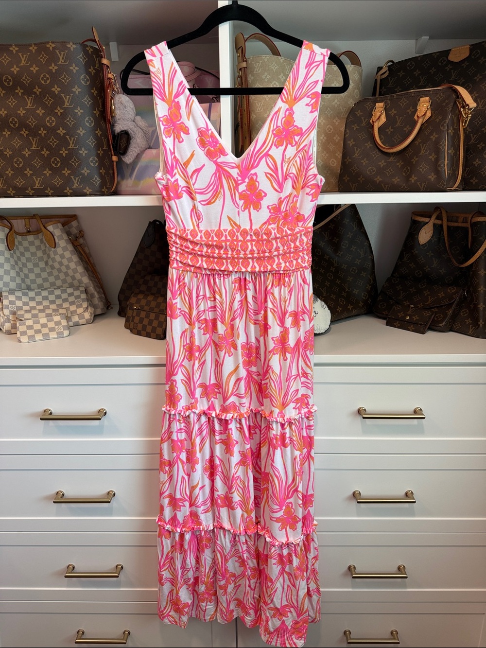 Lilly Pulitzer Skylar Midi Dress Resort White Lovely Long Stems S Like New EUC